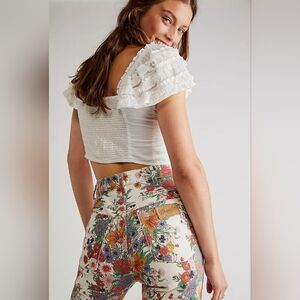 Free People x Wrangler Westward High-Rise Flare Jeans in Flora Sz W26 L34